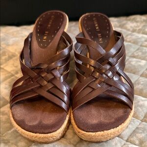 Gianni Bini Dark Brown Woven Espadrille Mule Slides